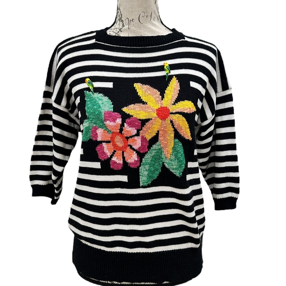Vintage 20ans Mariea Kim Parrot/Striped Sweater